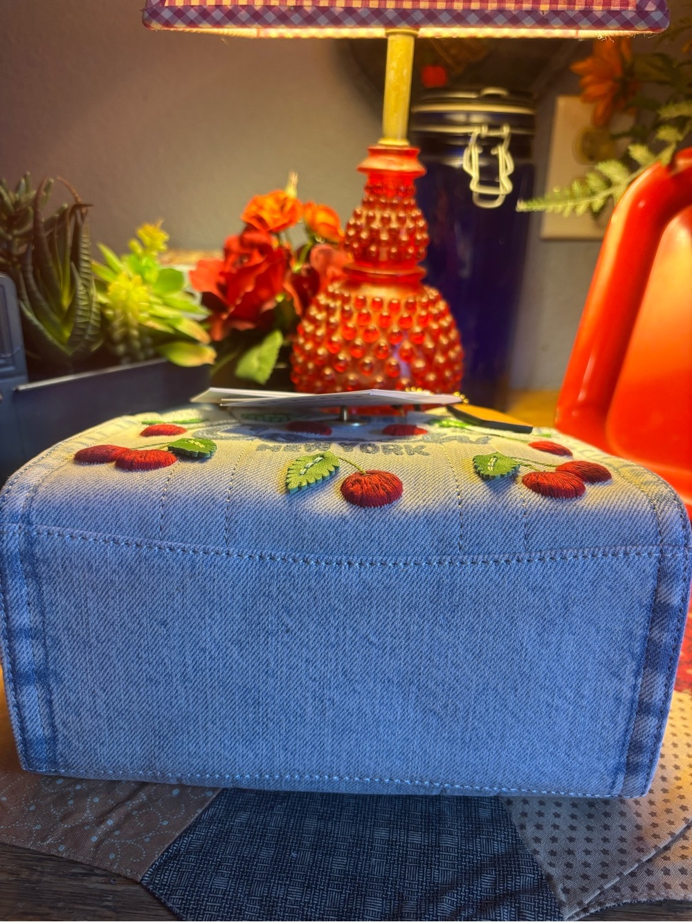 COACH CHERRY DENIM CARGO TOTE BAG - Picture 10 of 11